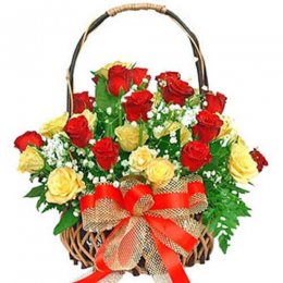 Red And Yellow Rose Basket Red And Yellow Rose Basket