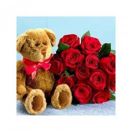 One Dozen Red Roses with Bear One Dozen Red Roses with Bear