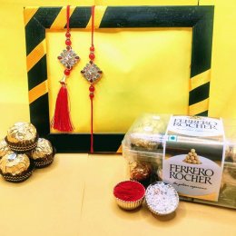 One Bhaiya Bhabhi Rakhi Set With Ferrero Rocher - USA Direct One Bhaiya Bhabhi Rakhi Set With Ferrero Rocher - USA Direct