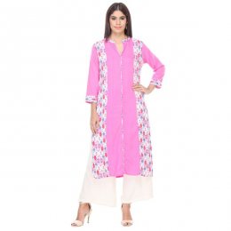 Pink Colored Rayon Printed Partywear Stitched Kurti Pink Colored Rayon Printed Partywear Stitched Kurti