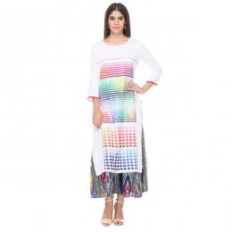 Urban naari White Colored Rayon Printed Partywear Stitched Kurti Urban naari White Colored Rayon Printed Partywear Stitched Kurti