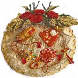 Cane Rakhi Puja Thali With Two Fancy Rakhis Cane Rakhi Puja Thali With Two Fancy Rakhis