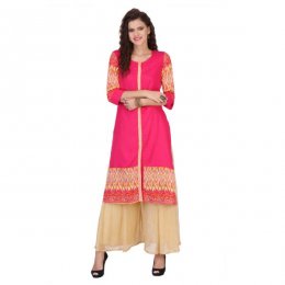 Magenta and Cream Colored Rayon Printed Partywear Stitched Kurti Magenta and Cream Colored Rayon Printed Partywear Stitched Kurti