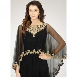 Crepe Silk Fabric Black Color Readymade Gown Crepe Silk Fabric Black Color Readymade Gown