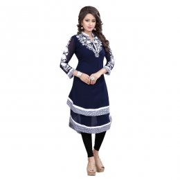 Navy Blue Embroidered Georgette Umbrella Style Kurti Navy Blue Embroidered Georgette Umbrella Style Kurti