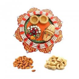 Wooden Meenakari POOJA THALI Almonds 100gms Kaju 100gms Wooden Meenakari POOJA THALI Almonds 100gms Kaju 100gms