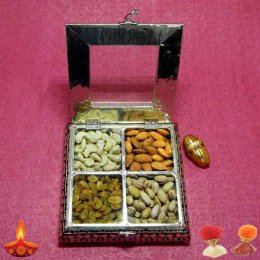 Designer Square White Metal Box With Dryfruits Designer Square White Metal Box With Dryfruits