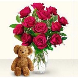 Dozen Red Roses And Teddy - Indonesia Delivery Only Dozen Red Roses And Teddy - Indonesia Delivery Only
