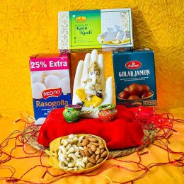 Palm Ganesha Two Designer Diya & Sweets - USA Delivery Direct Palm Ganesha Two Designer Diya & Sweets - USA Delivery Direct