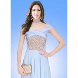 Blue Crepe Silk Fabric Party Wear Gown Blue Crepe Silk Fabric Party Wear Gown
