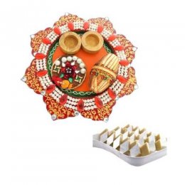 Wooden Meenakari POOJA THALI & Kaju Katli 200gms Wooden Meenakari POOJA THALI & Kaju Katli 200gms