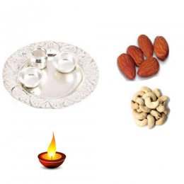German Silver Thali With Kaju & Badam - 11047 - USA Delivery German Silver Thali With Kaju & Badam - 11047 - USA Delivery