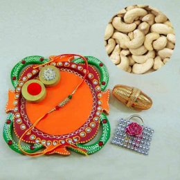 Multi Colored Rakhi Thali with Cashews 200 grm. - CANADA Only Multi Colored Rakhi Thali with Cashews 200 grm. - CANADA Only