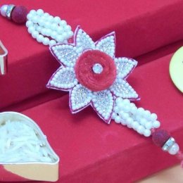Flower Rakhi Embeded With Pearls & Beads Flower Rakhi Embeded With Pearls & Beads