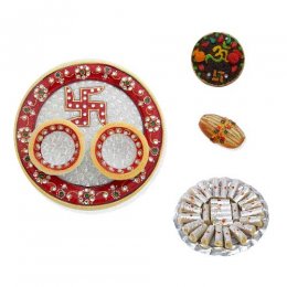 Swastik Marble Thali With Kaju Rolls 350 Gms. Swastik Marble Thali With Kaju Rolls 350 Gms.