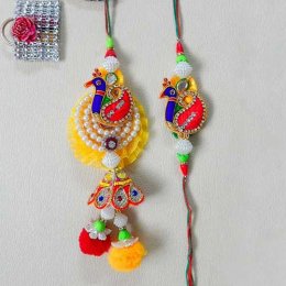 Divine Peacock Rakhi Lumba Set Divine Peacock Rakhi Lumba Set