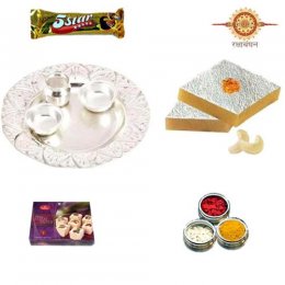 German Silver Thali Hamper with Sweets - USA Delivery Only German Silver Thali Hamper with Sweets - USA Delivery Only