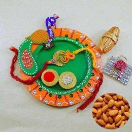 Sumptuous Wooden Pooja Thali with Almonds - USA Delivery Sumptuous Wooden Pooja Thali with Almonds - USA Delivery