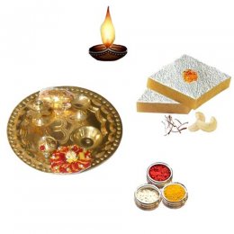 Brass Pooja Thali with Kaju Katli - 11065 - USA Delivery Only Brass Pooja Thali with Kaju Katli - 11065 - USA Delivery Only