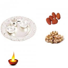 German Silver Thali With Pista & Badam - 11062 German Silver Thali With Pista & Badam - 11062