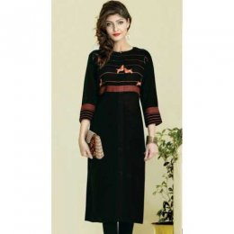 Shonaya Black Color Rayon Cambric Printed Stitched Kurti Shonaya Black Color Rayon Cambric Printed Stitched Kurti