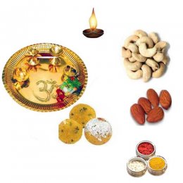 Brass Pooja Thali With Besan Shahi Ladoo - 11071 - USA Delivery Brass Pooja Thali With Besan Shahi Ladoo - 11071 - USA Delivery