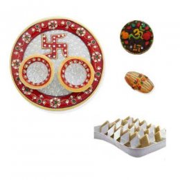 Swastik Marble Thali With Kaju Barfi 200 Gms. Swastik Marble Thali With Kaju Barfi 200 Gms.