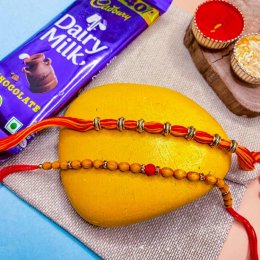 Dairy Milk Chocolate With Two Designer Rakhi - Australia Direct Dairy Milk Chocolate With Two Designer Rakhi - Australia Direct
